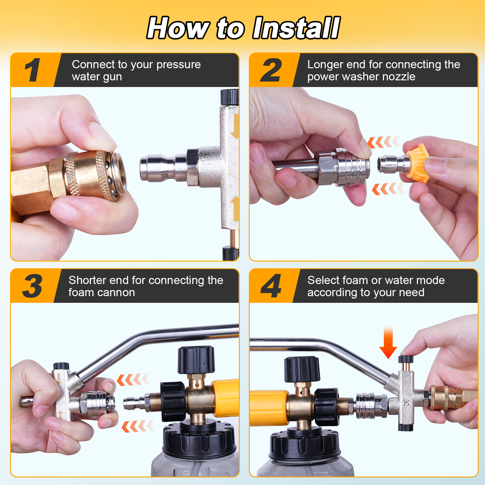 Pressure Washer Foam Cannon Gun Kit with Dual Connector Accessory Dual-Purpose Switch Spray Gun 1/4" Quick Connect 5650PSI 5 Nozzles M22-14mm M22-15mm Fitting Additional 1.1mm Orifice