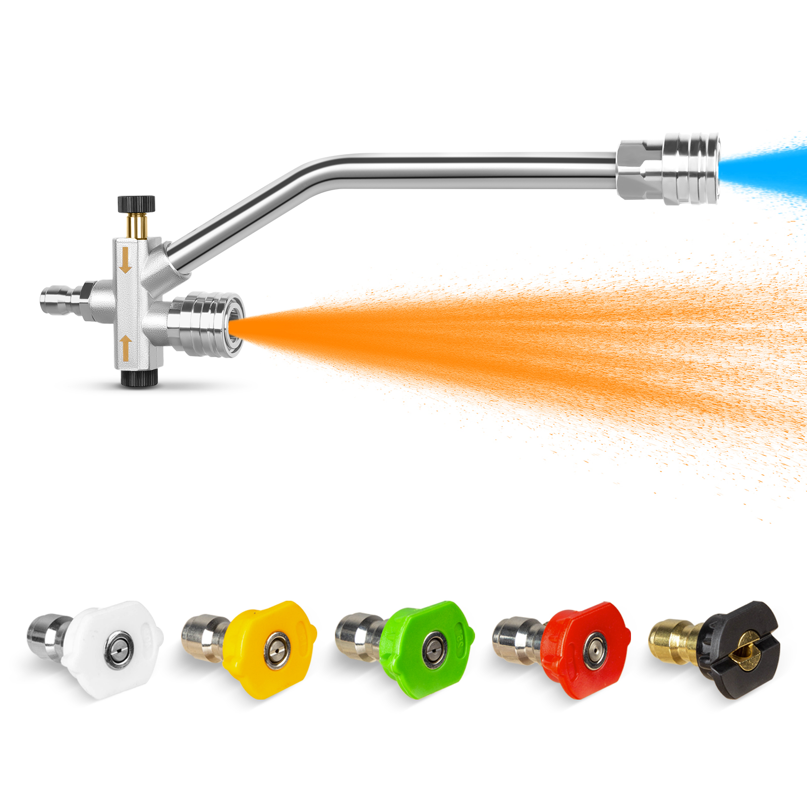Prunarbo Foam Cannon Dual Connector Accessory,Pressure Washer Double Tip Attachment for Foam Blaster with 5 Power Washer Sprayer Nozzles, 1/4" Quick Connect
