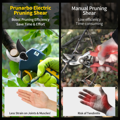 Upgrade from manual to battery power – electric pruning shears eliminate tendinitis risk and cut pruning time in half