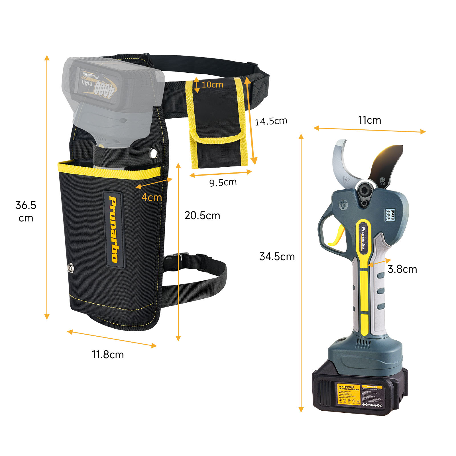 Prunarbo Hard Shell Pruner Holster with Waist Battery Bag for PR-X50 / PR-X40 Electric Pruning Shears, Protective Storage Case & Wearable Battery Pouch