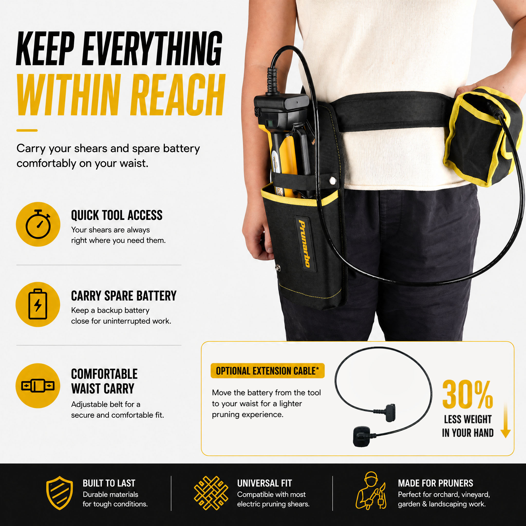 Prunarbo Hard Shell Pruner Holster with Waist Battery Bag for PR-X50 / PR-X40 Electric Pruning Shears, Protective Storage Case & Wearable Battery Pouch