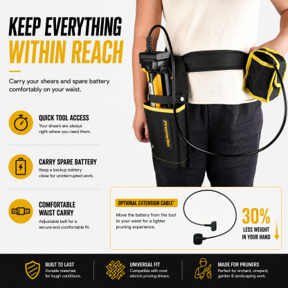 Prunarbo Hard Shell Pruner Holster with Waist Battery Bag for PR-X50 / PR-X40 Electric Pruning Shears, Protective Storage Case & Wearable Battery Pouch