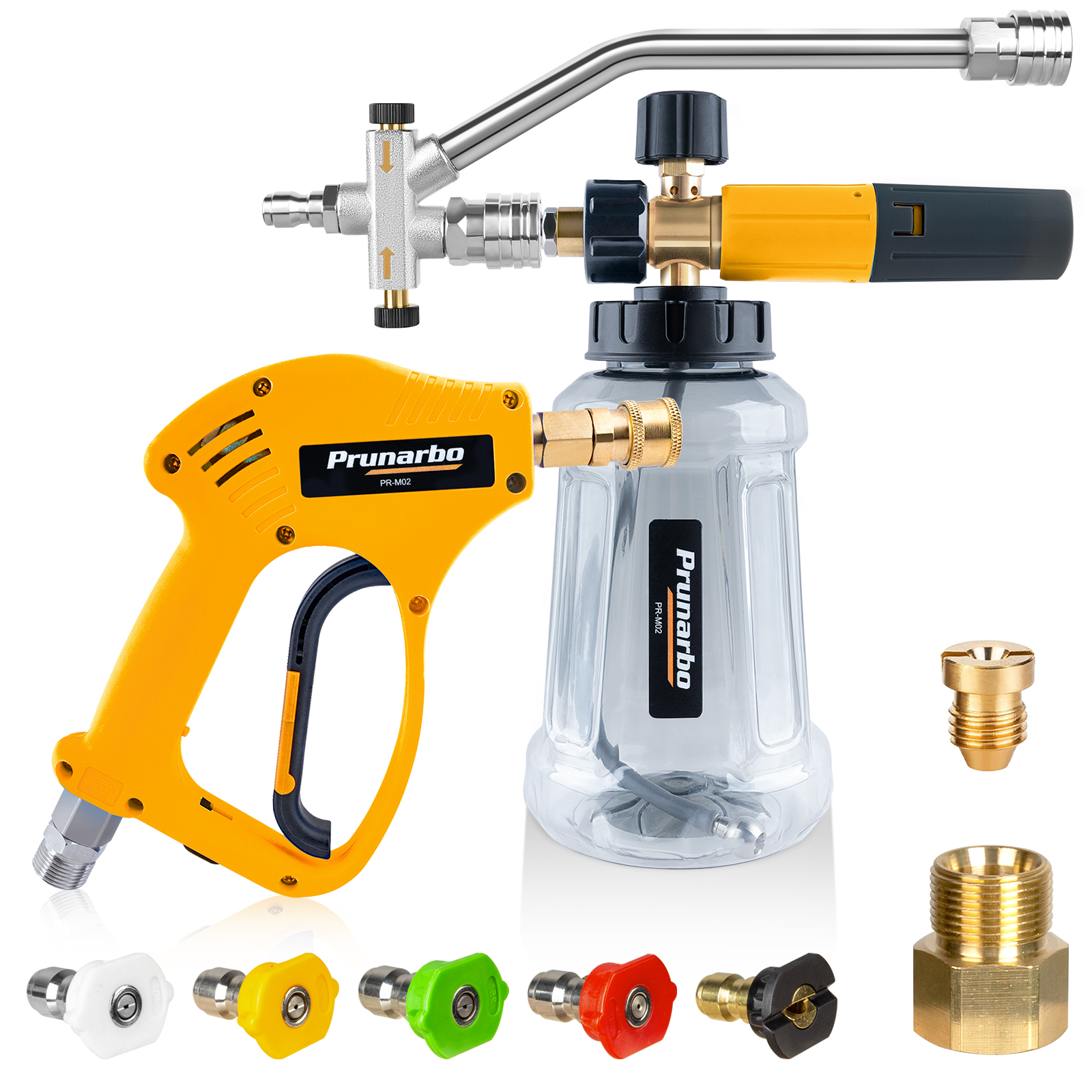 Pressure Washer Foam Cannon Gun Kit with Dual Connector Accessory Dual-Purpose Switch Spray Gun 1/4" Quick Connect 5650PSI 5 Nozzles M22-14mm M22-15mm Fitting Additional 1.1mm Orifice