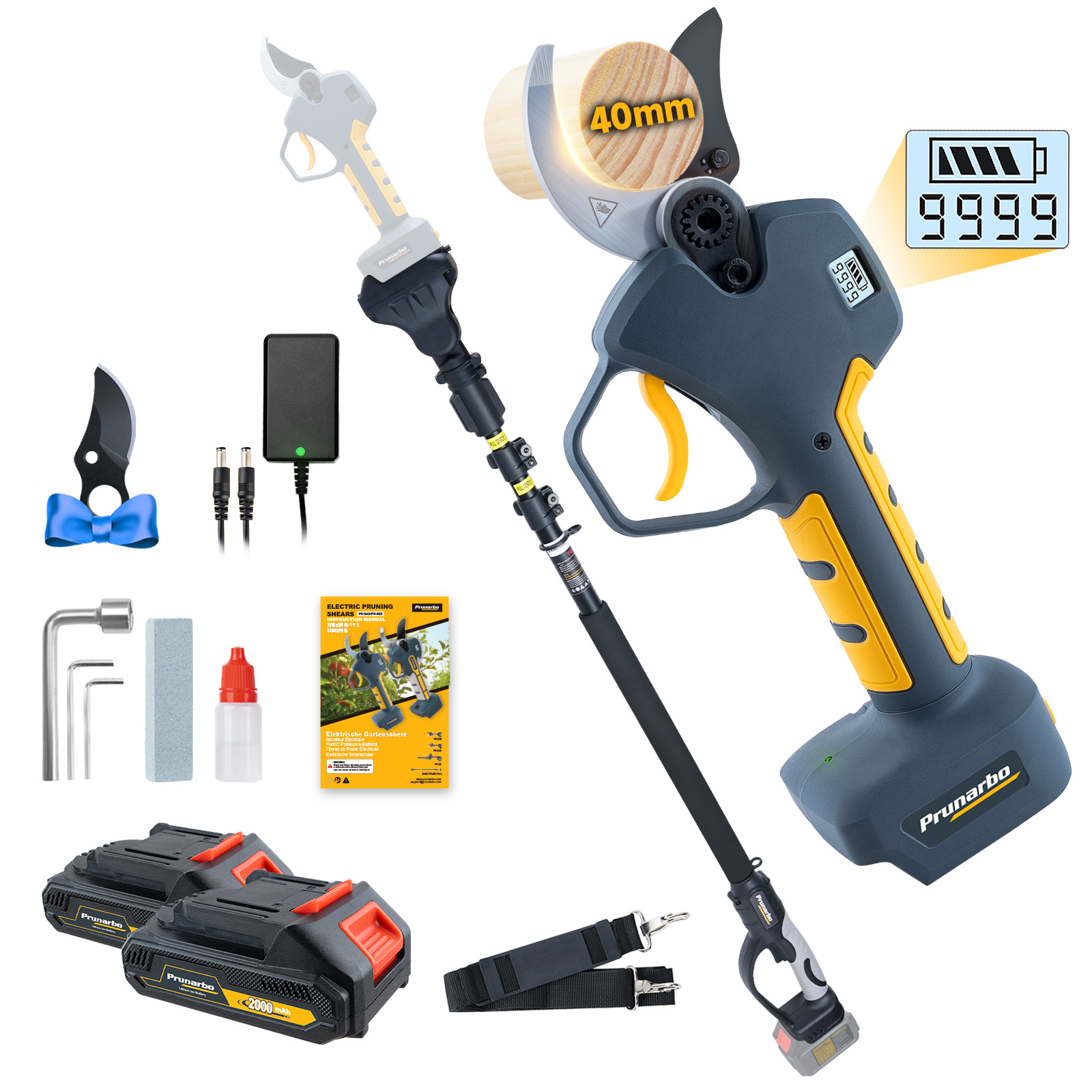 21V 40MM Electric Pruning Shears with Extension Pole -- Prunarbo PR-E40-Set