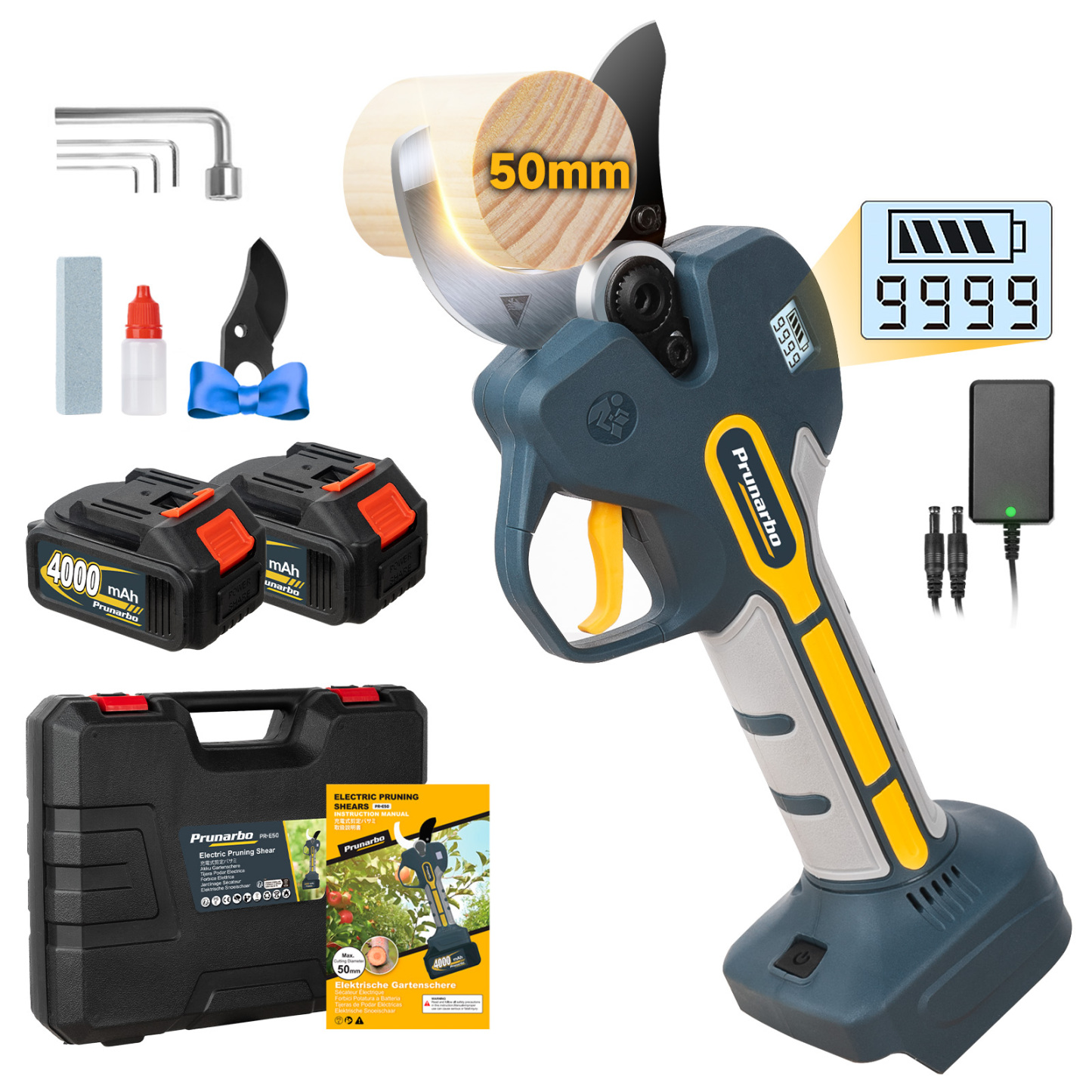 50MM 21V Electric Pruning Shears with 2Pack 4000mAh Batteries (PR-E50)