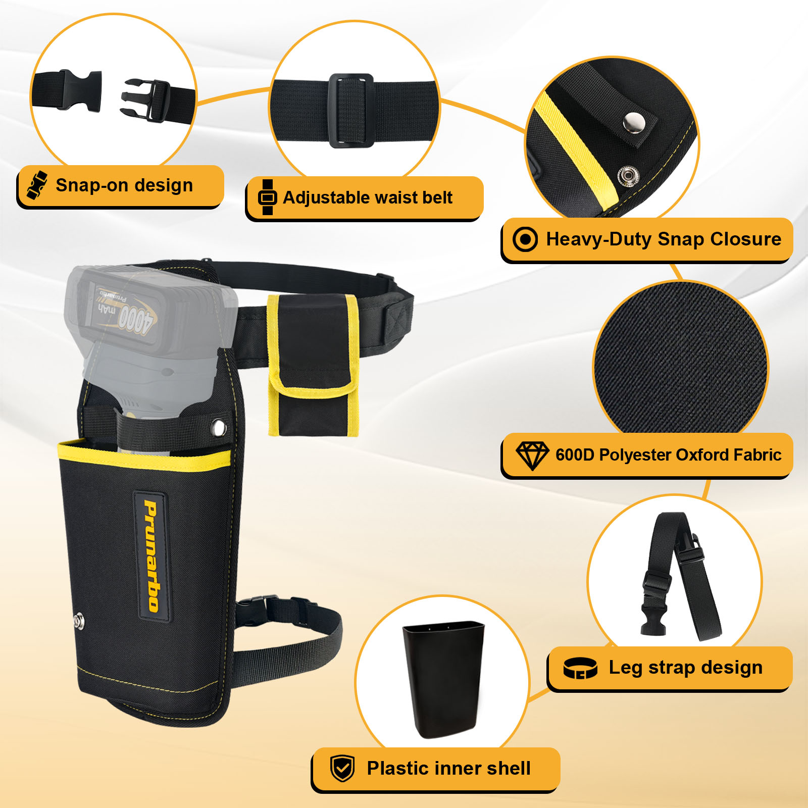 Prunarbo Hard Shell Pruner Holster with Waist Battery Bag for PR-X50 / PR-X40 Electric Pruning Shears, Protective Storage Case & Wearable Battery Pouch