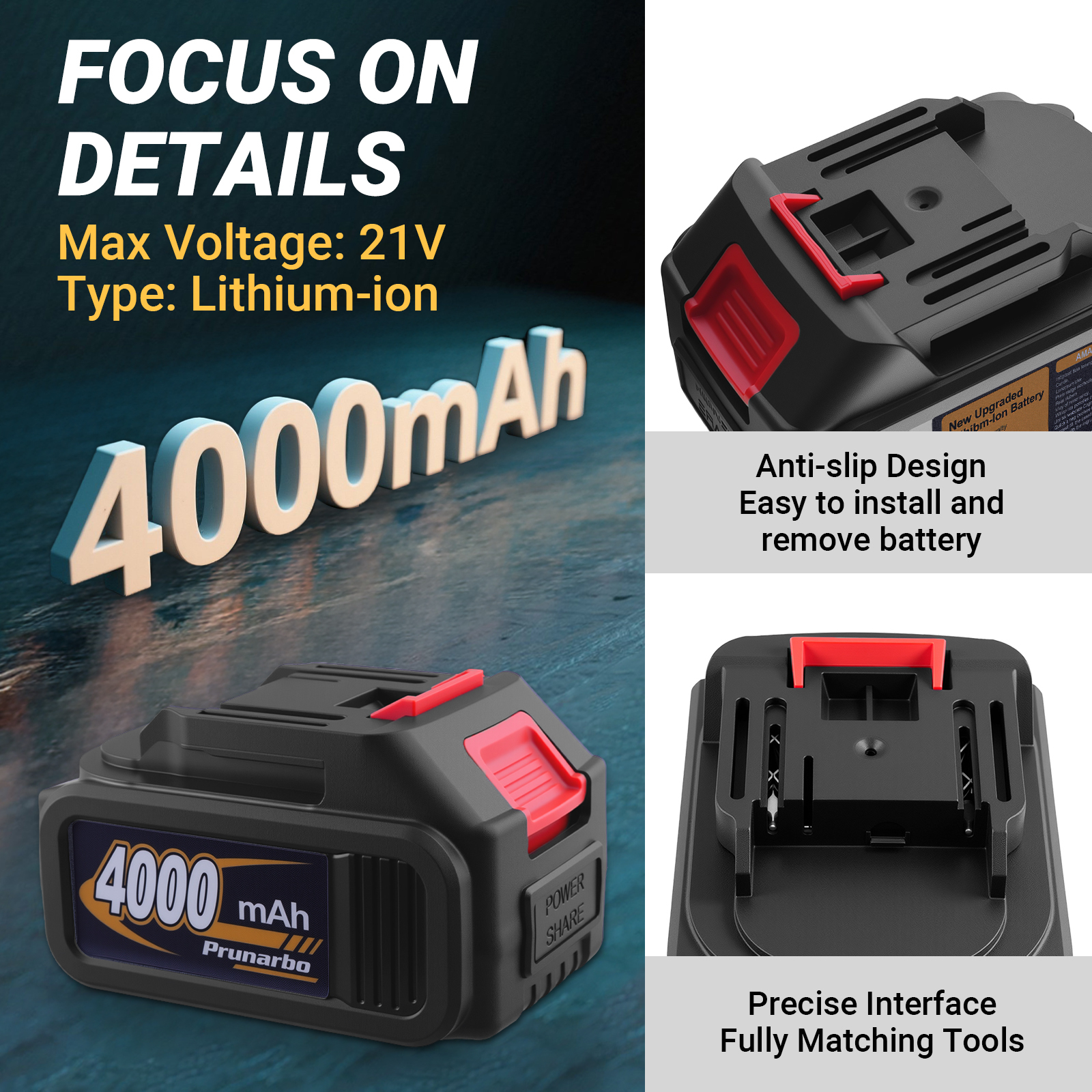 4.0 Ah 21V MAX 10C Lithium-ion Battery -- Prunarbo PR-001-Battery