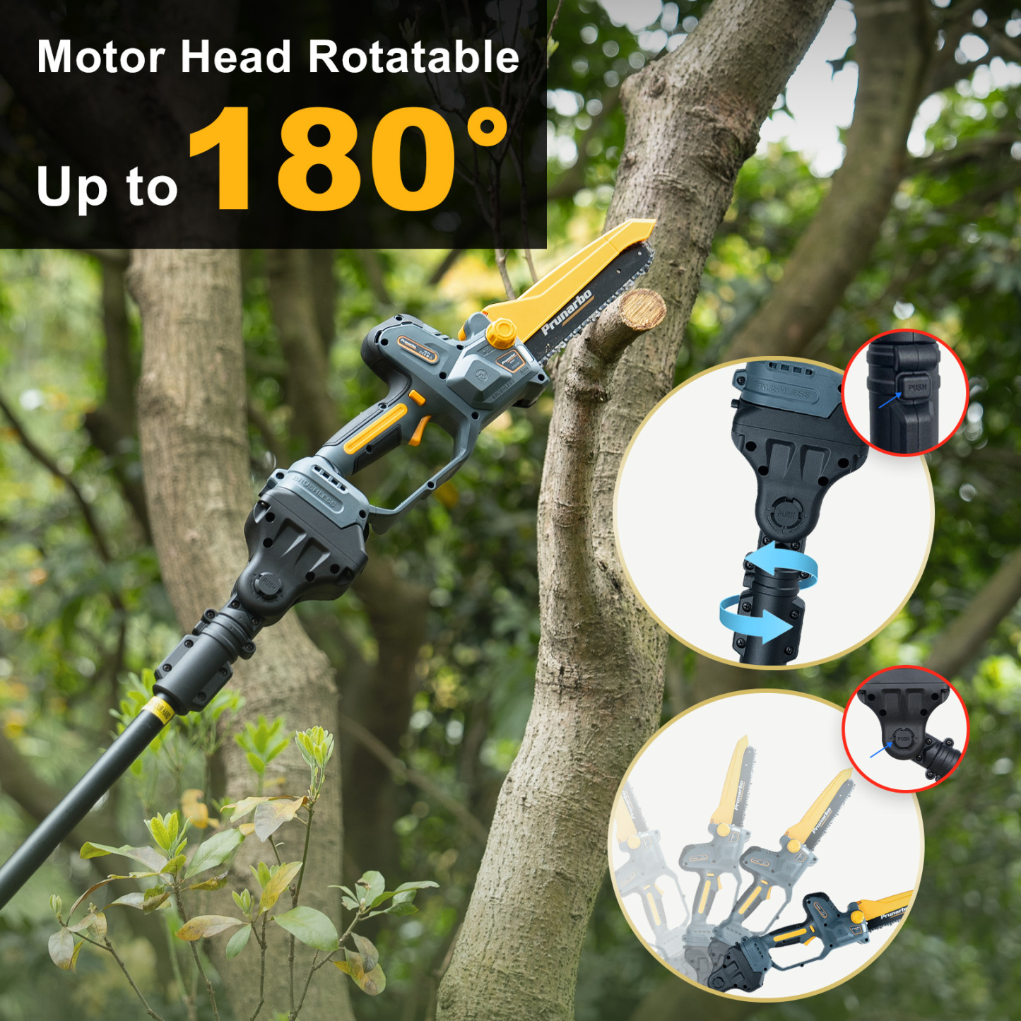 21V 8Inch Mini Chain Saw Battery Powered with Extension Pole -- Prunarbo PR-E8-Set