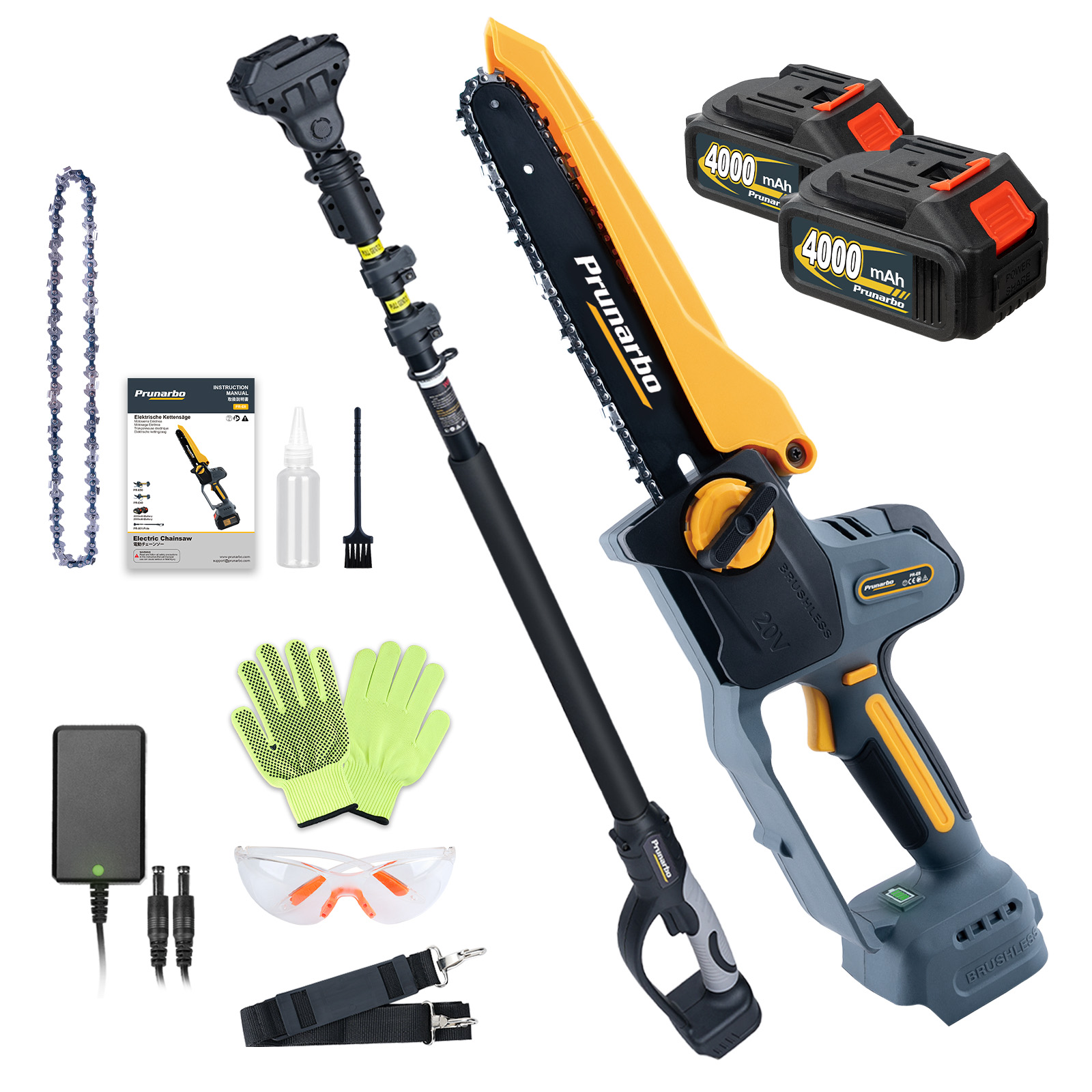 21V 8Inch Mini Chain Saw Battery Powered with Extension Pole -- Prunarbo PR-E8-Set