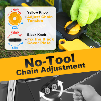 Field-adjustable chain tension without toolbox, on-the-spot mini chainsaw repair for remote property work, self-sufficient cordless saw for rural homesteaders