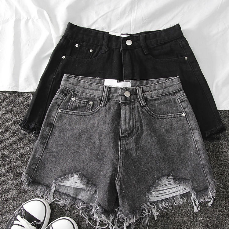 กางเกงขาสั้นเอวสูงสไตล์เกาหลีสำหรับผู้หญิง