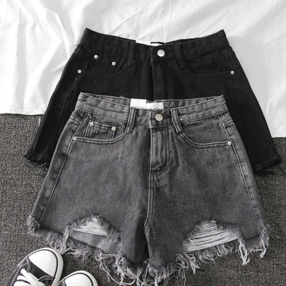 กางเกงขาสั้นเอวสูงสไตล์เกาหลีสำหรับผู้หญิง