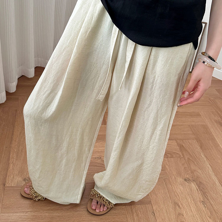 กางเกงผ้าลินิน Tencel ทรงขากว้างชายบาน