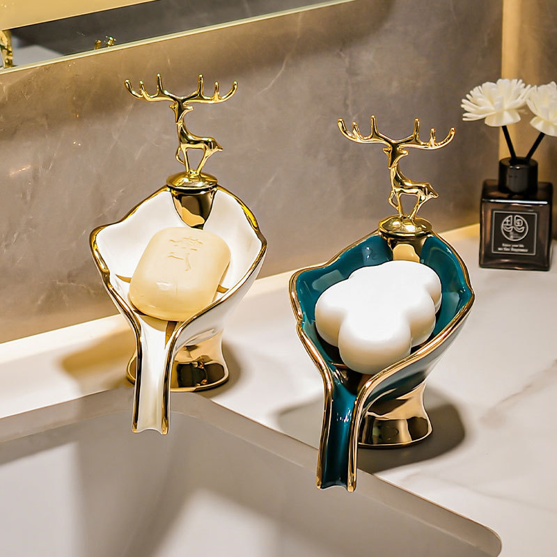 轻奢风免打孔沥水香皂收纳盒