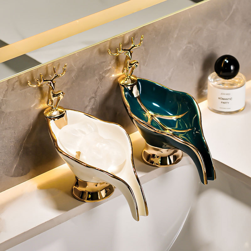 轻奢风免打孔沥水香皂收纳盒