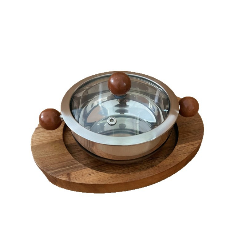 Stainless Steel Small Pot with Lid and Two Ears, Wooden Handle Baby Food Pot, Household Mini Stockpot for Cooking Noodles and Porridge