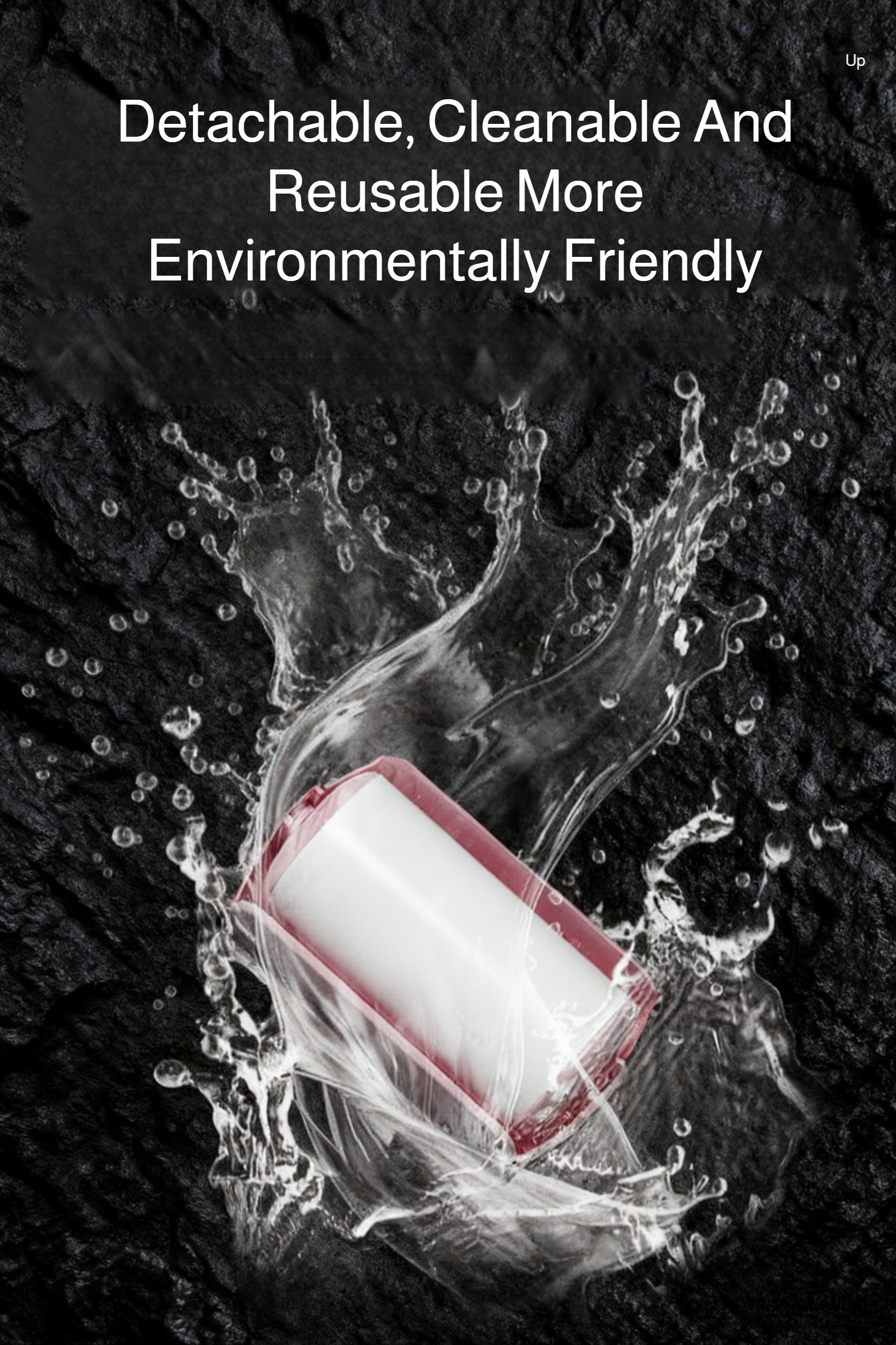 Hand holding washable lint roller over clothing