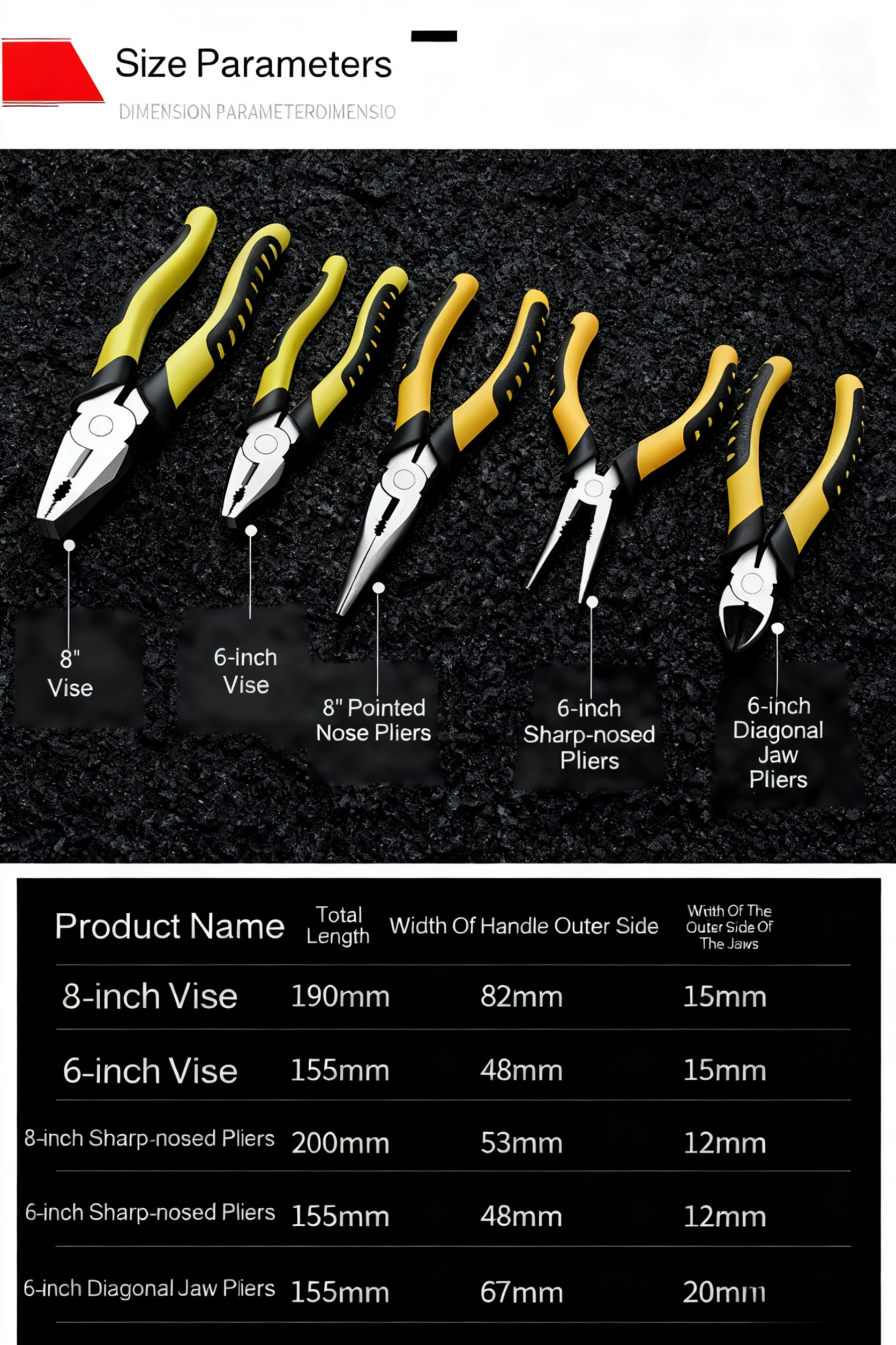 Industrial grade steel pliers with non-slip grip