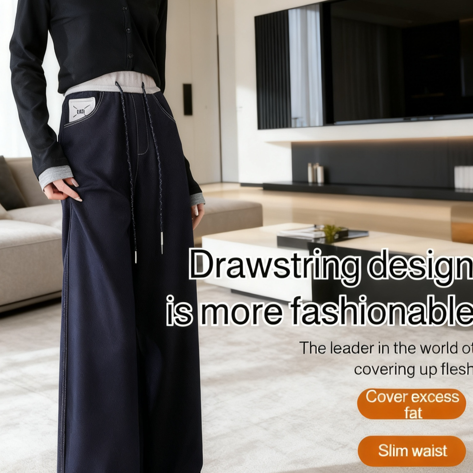 Slim-fit Faux Denim Straight Pants