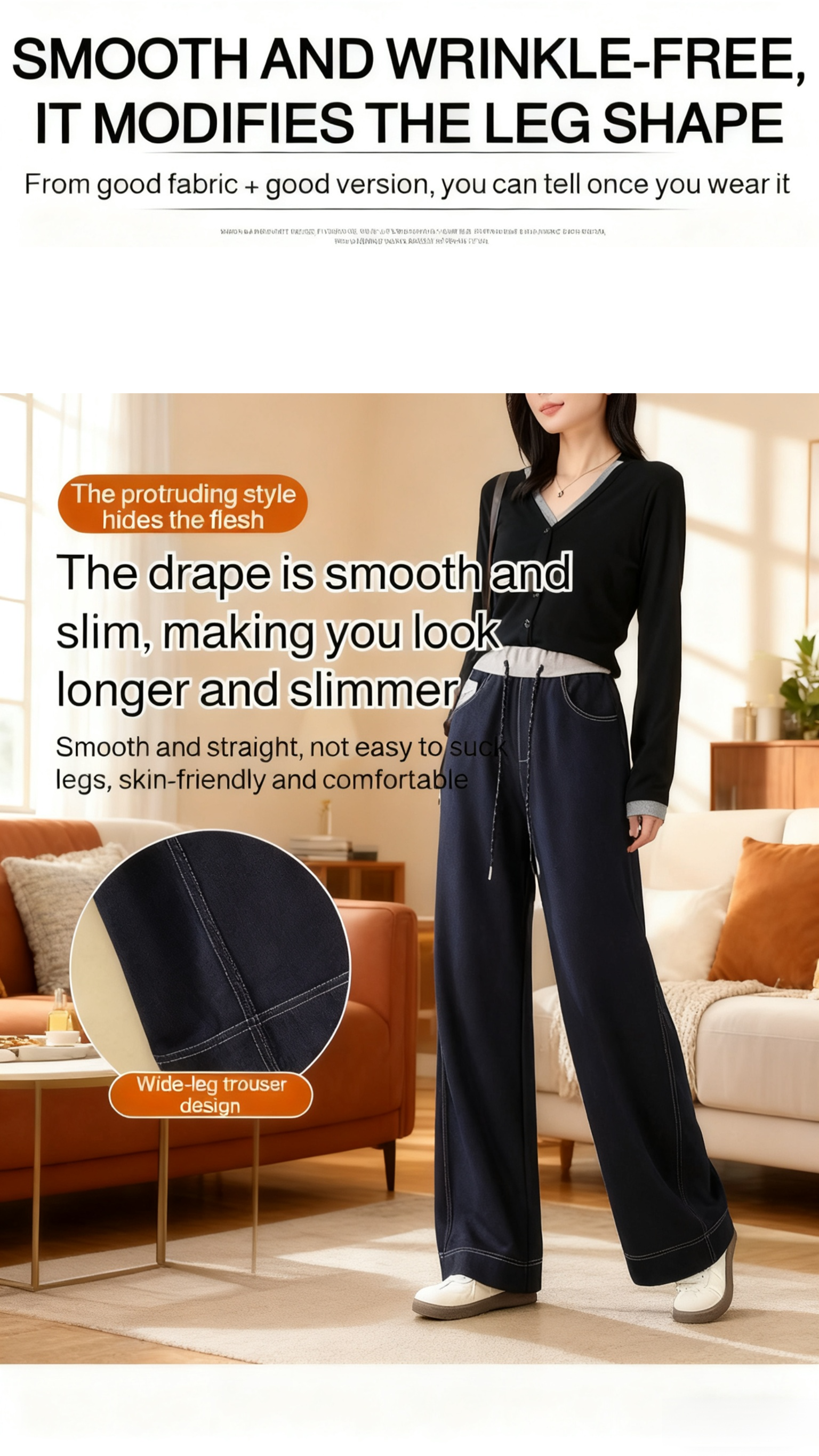 Casual outfit with faux denim straight pants