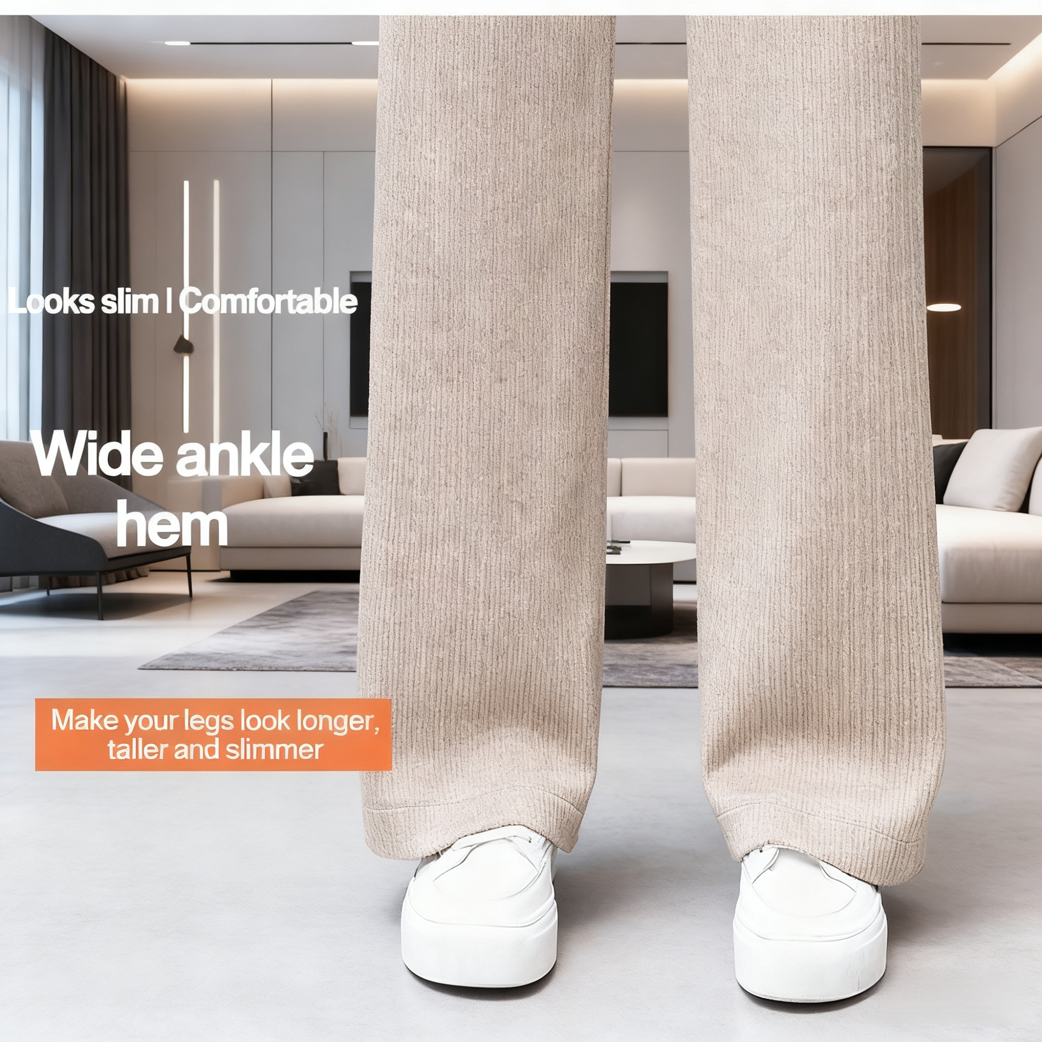 High-Waisted Slim Corduroy Wide-Leg Pants with Elegant Drape