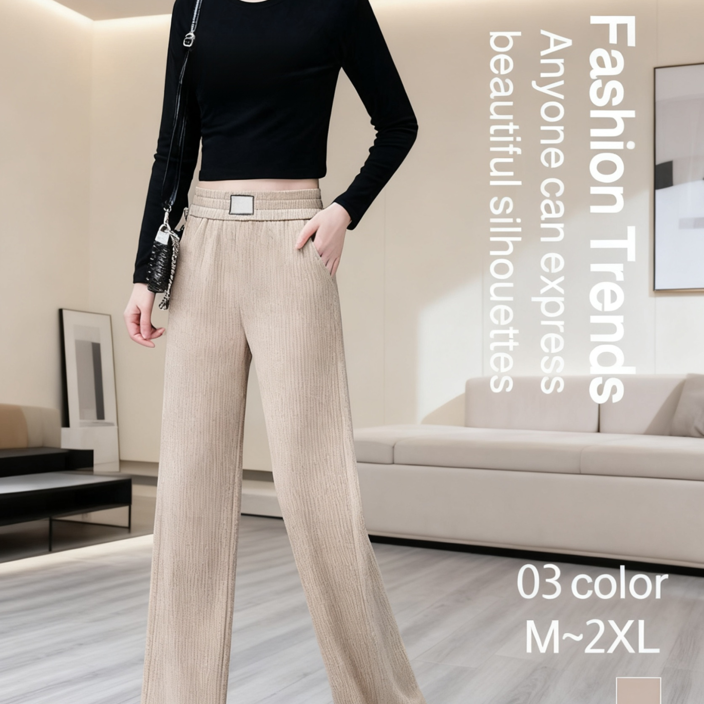 High-Waisted Slim Corduroy Wide-Leg Pants with Elegant Drape