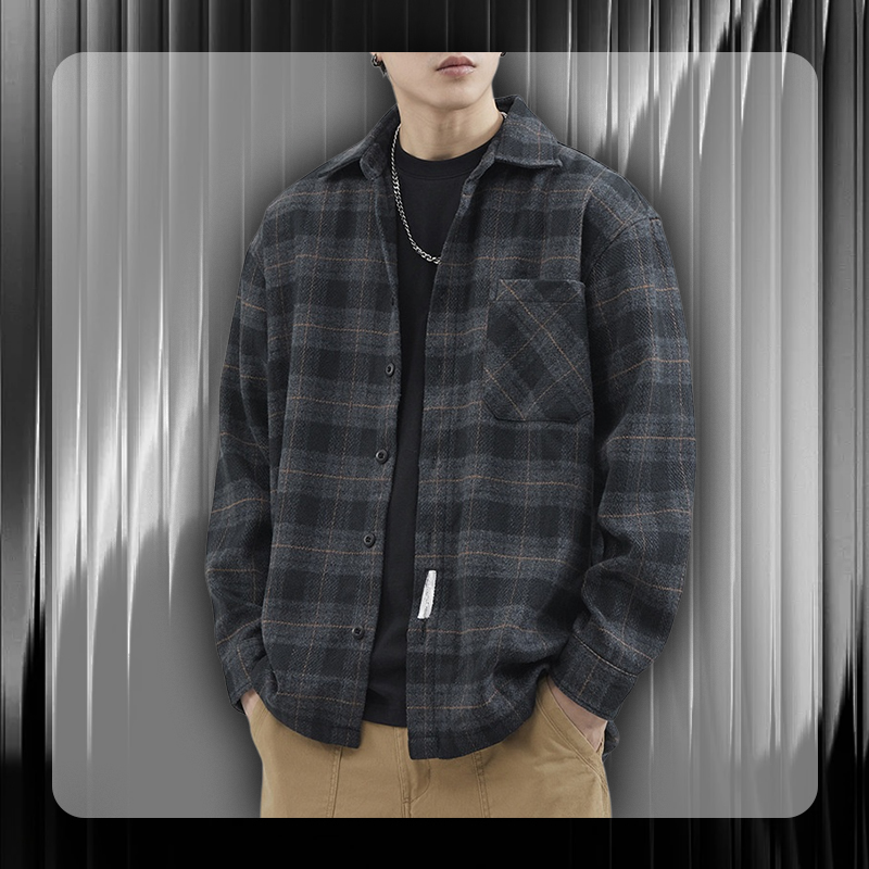 Vintage Loose Plaid Thickened Brushed Long Sleeve Shirt