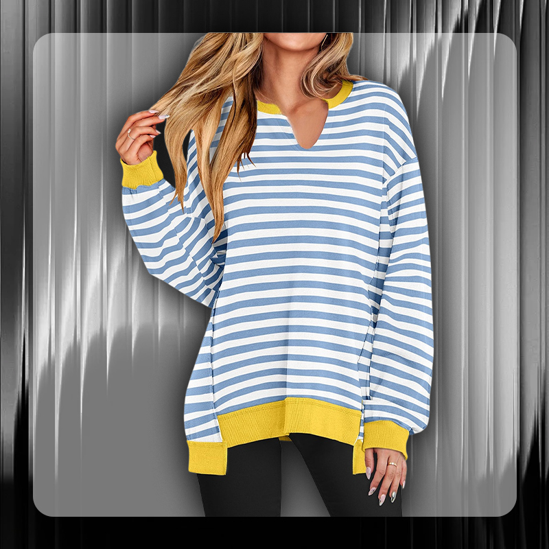 Colorful Striped V-Neck Loose Sweatshirt