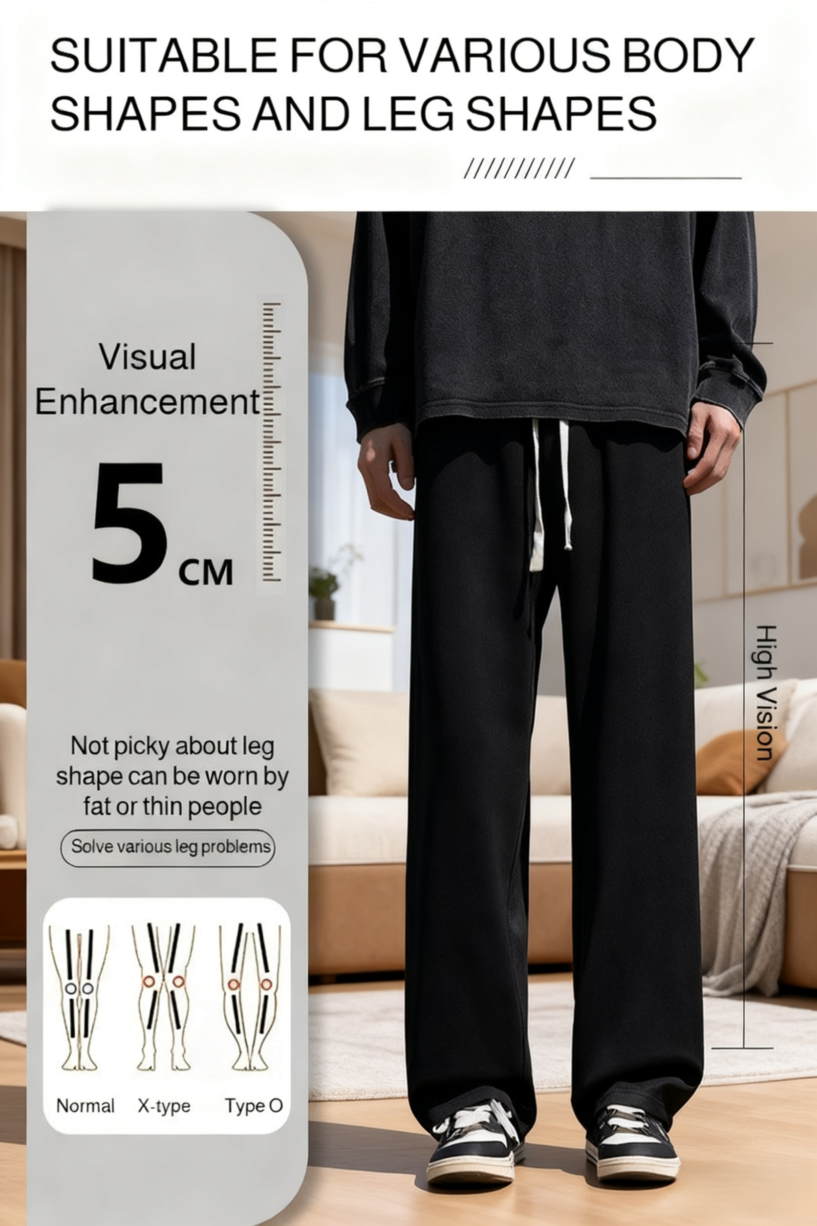 Close-up of men's pants stitching and material