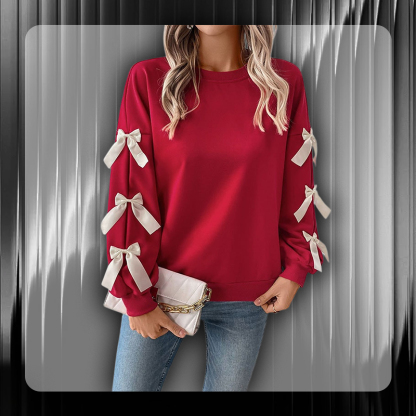 Red Crew Neck Sweatshirt with Bow