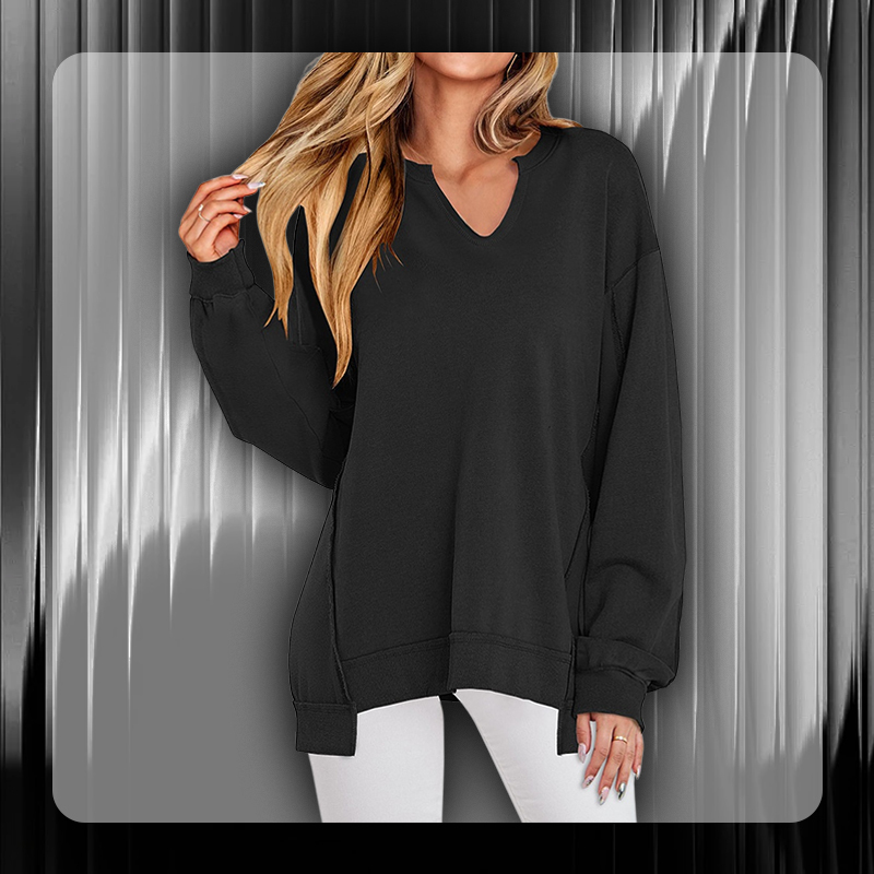 Colorful Striped V-Neck Loose Sweatshirt