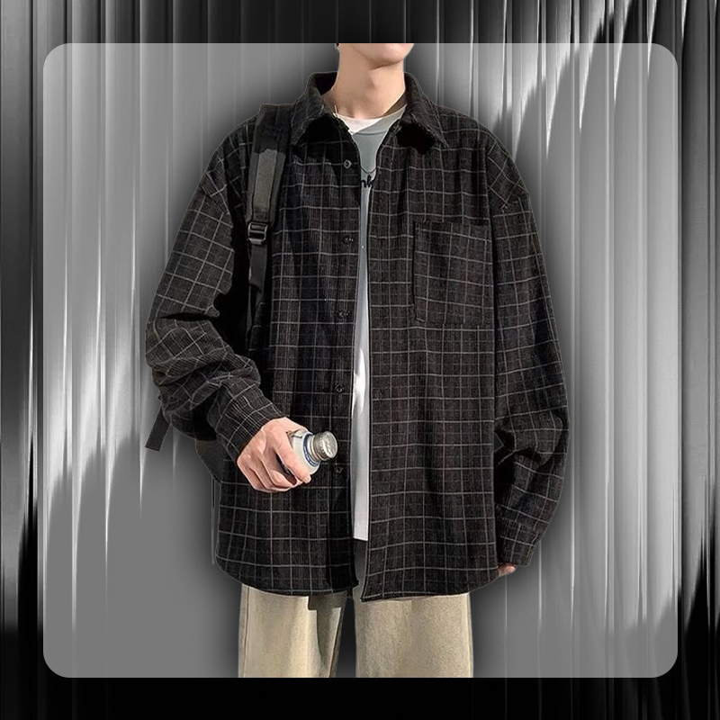  Vintage Corduroy Plaid Long Sleeve Shirt Jacket for Men
