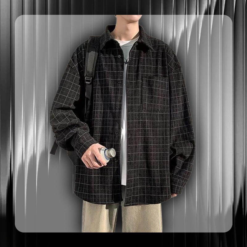  Vintage Corduroy Plaid Long Sleeve Shirt Jacket for Men