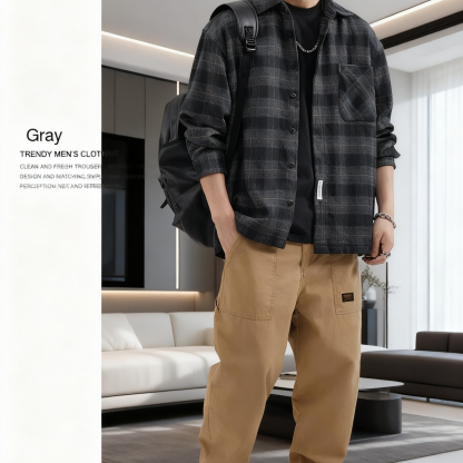 Vintage Loose Plaid Thickened Brushed Long Sleeve Shirt