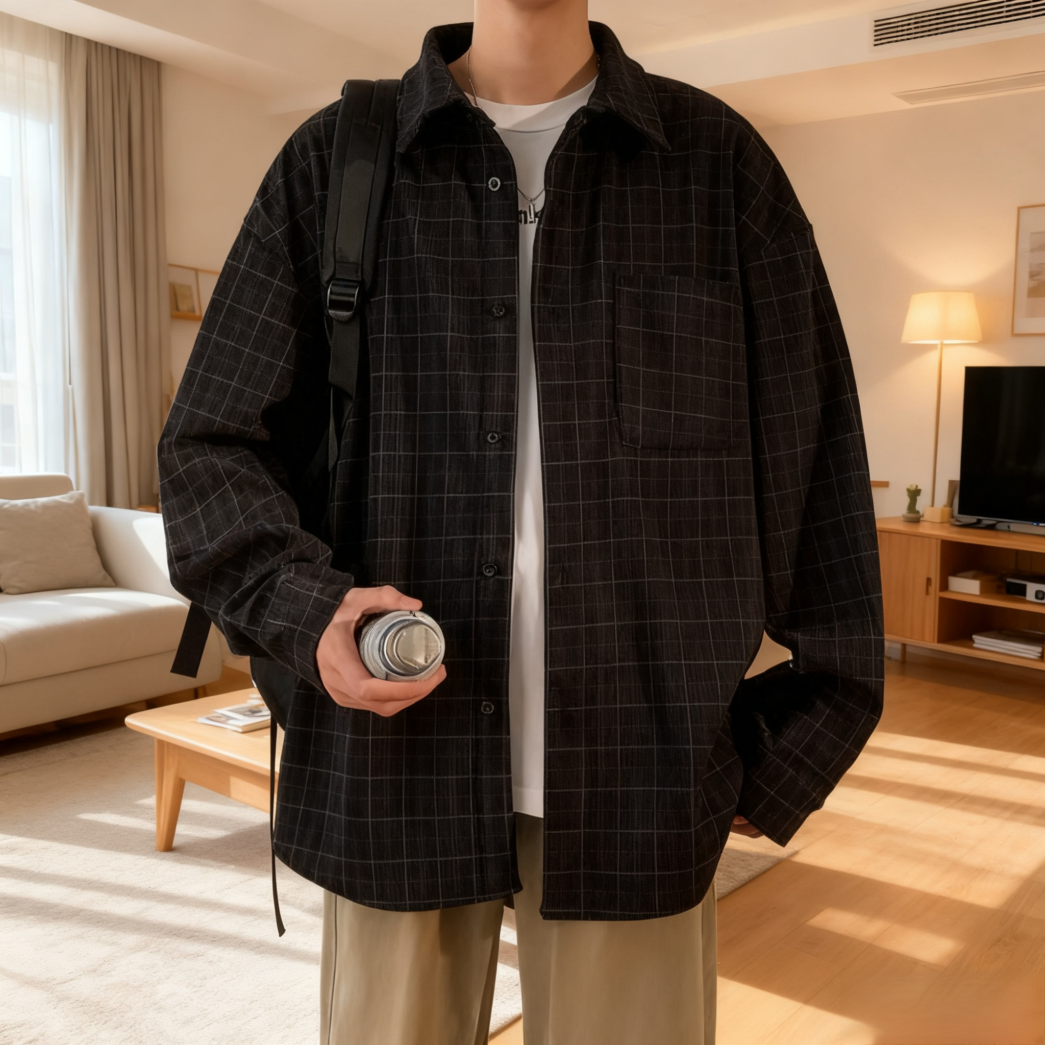 Men's corduroy plaid overshirt styled with casual jeans