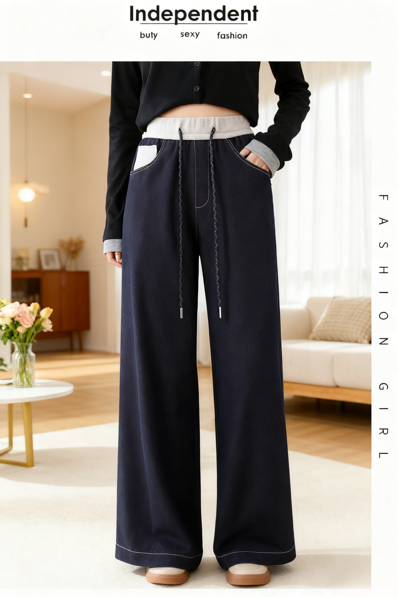 Back pockets detail of slim-fit straight pants