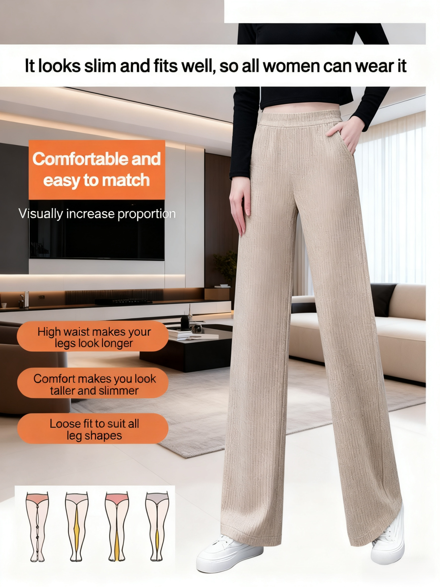 Casual chic outfit with corduroy wide-leg pants