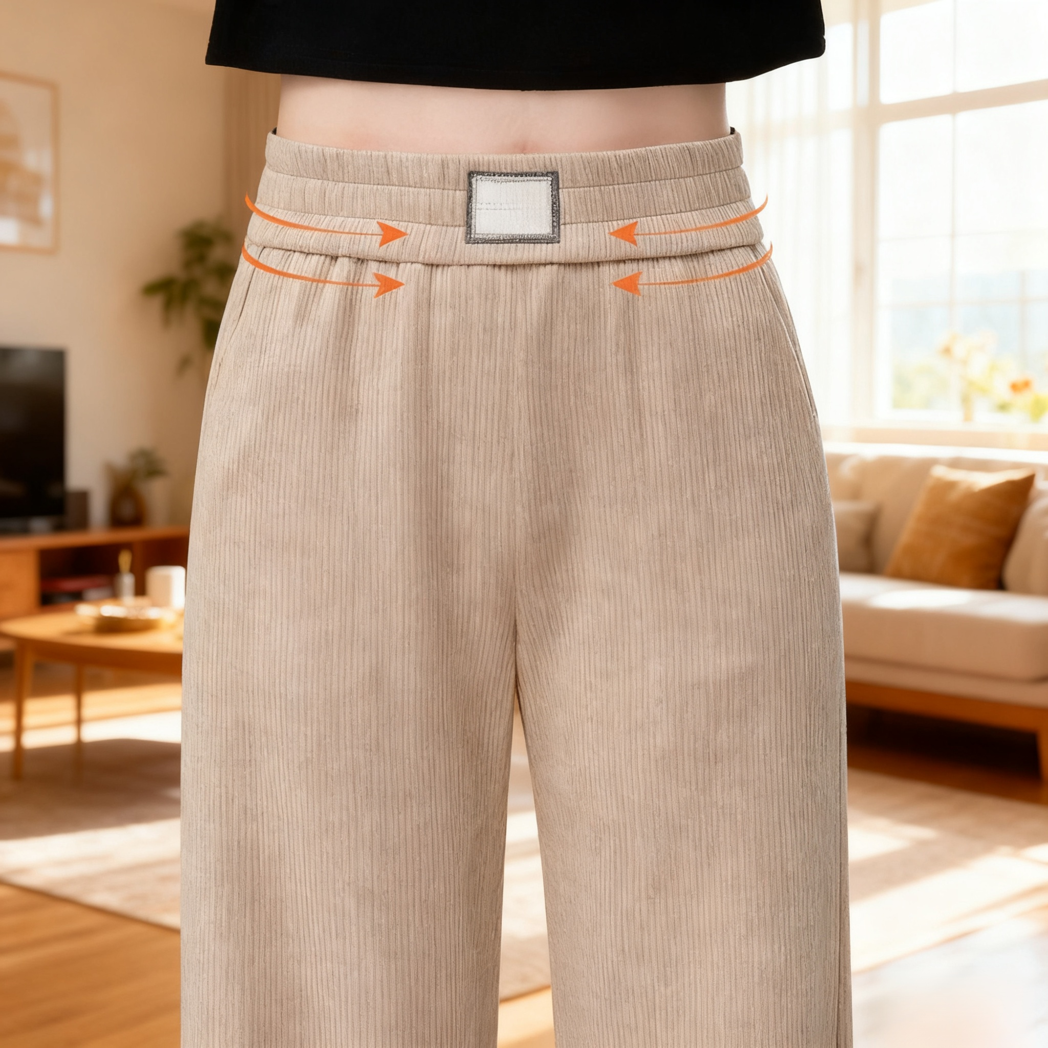 Detail of waistband and elegant drape