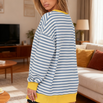 Colorful Striped V-Neck Loose Sweatshirt