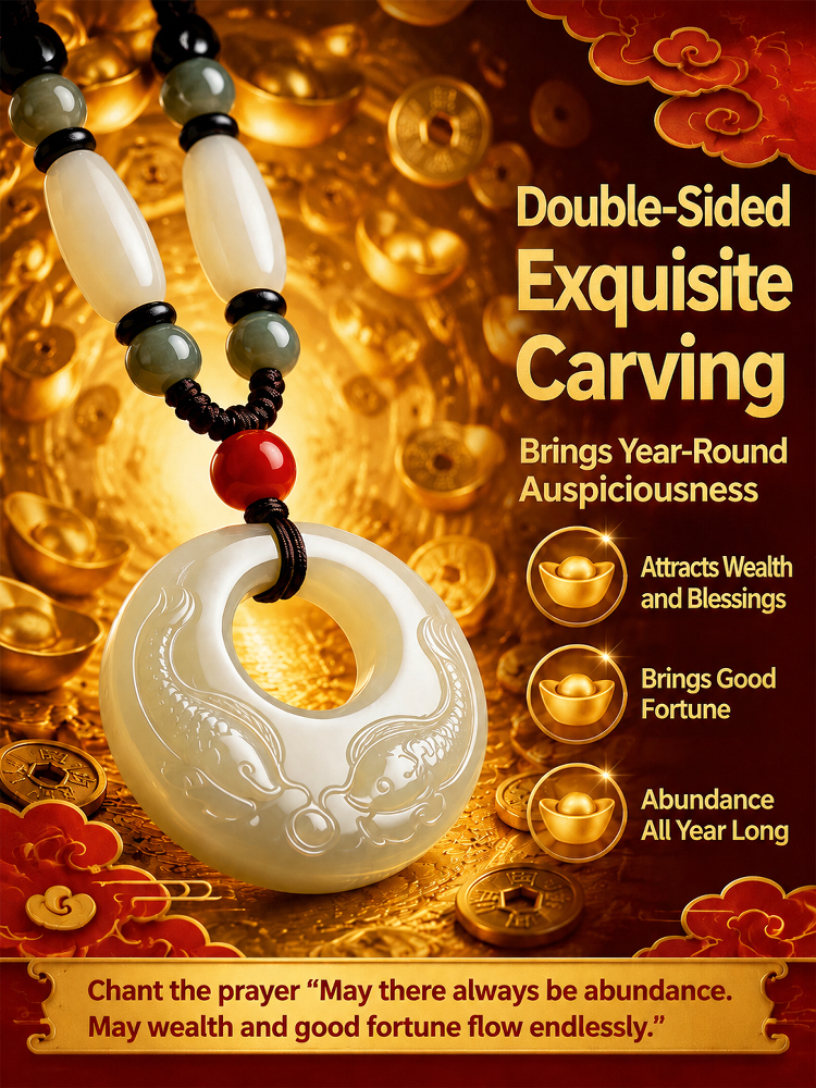Double-sided Fish White Jade Pendant 'Abundant Year After Year'