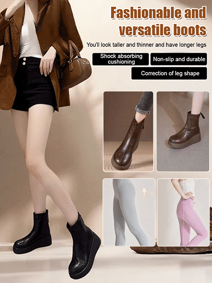 [7cm Height Increase] Genuine Leather Thick-Soled Comfortable Ankle Boots