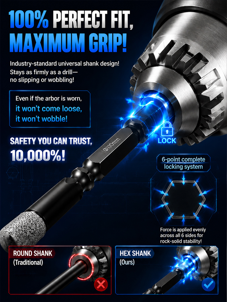 Black Diamond Hex Shank Drill Bit, 3-Second Damage-Free Quick Drilling for Concrete & Tile