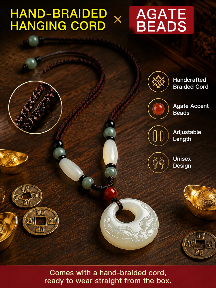 Double-sided Fish White Jade Pendant 'Abundant Year After Year'