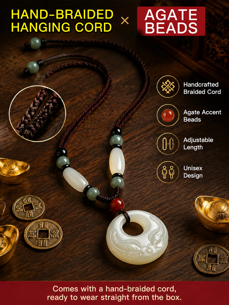 Double-sided Fish White Jade Pendant 'Abundant Year After Year'