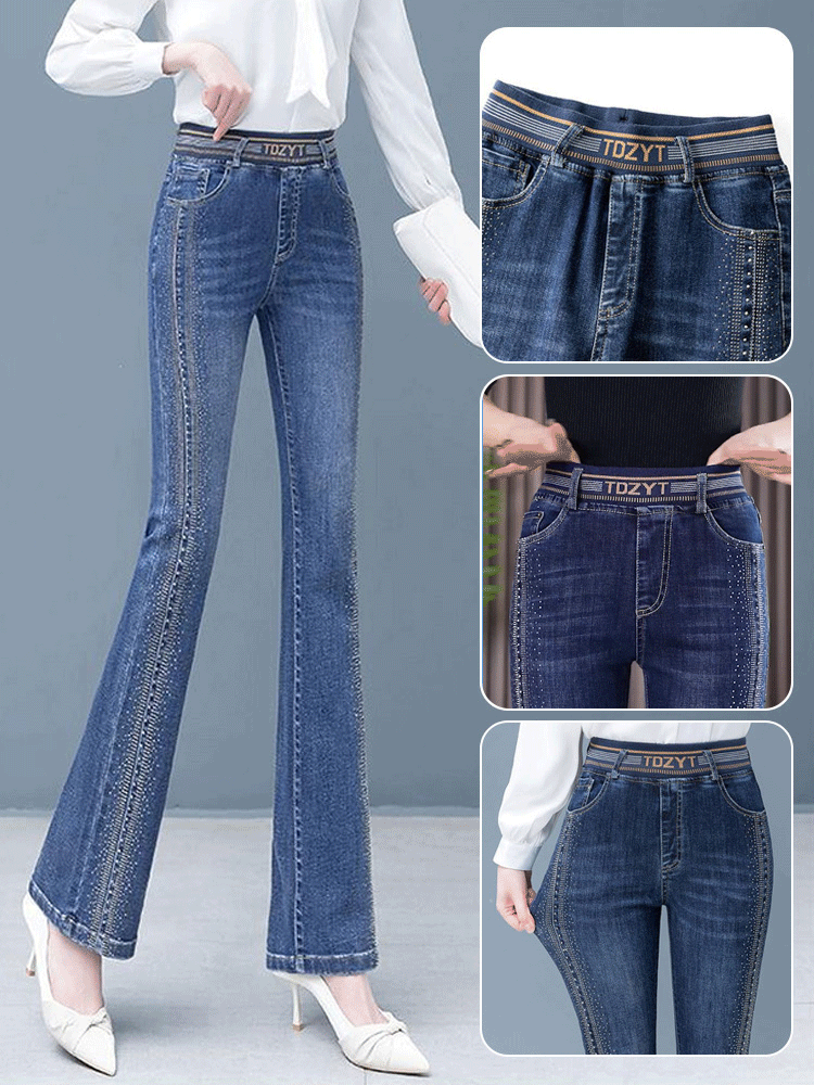 Elastic visually taller and slimmer high waist flared pants