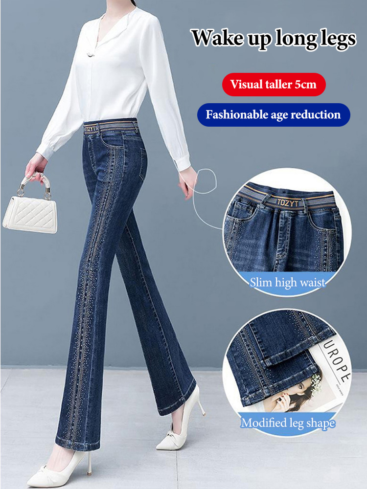 Elastic visually taller and slimmer high waist flared pants