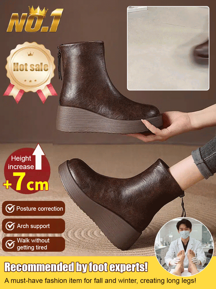 [7cm Height Increase] Genuine Leather Thick-Soled Comfortable Ankle Boots