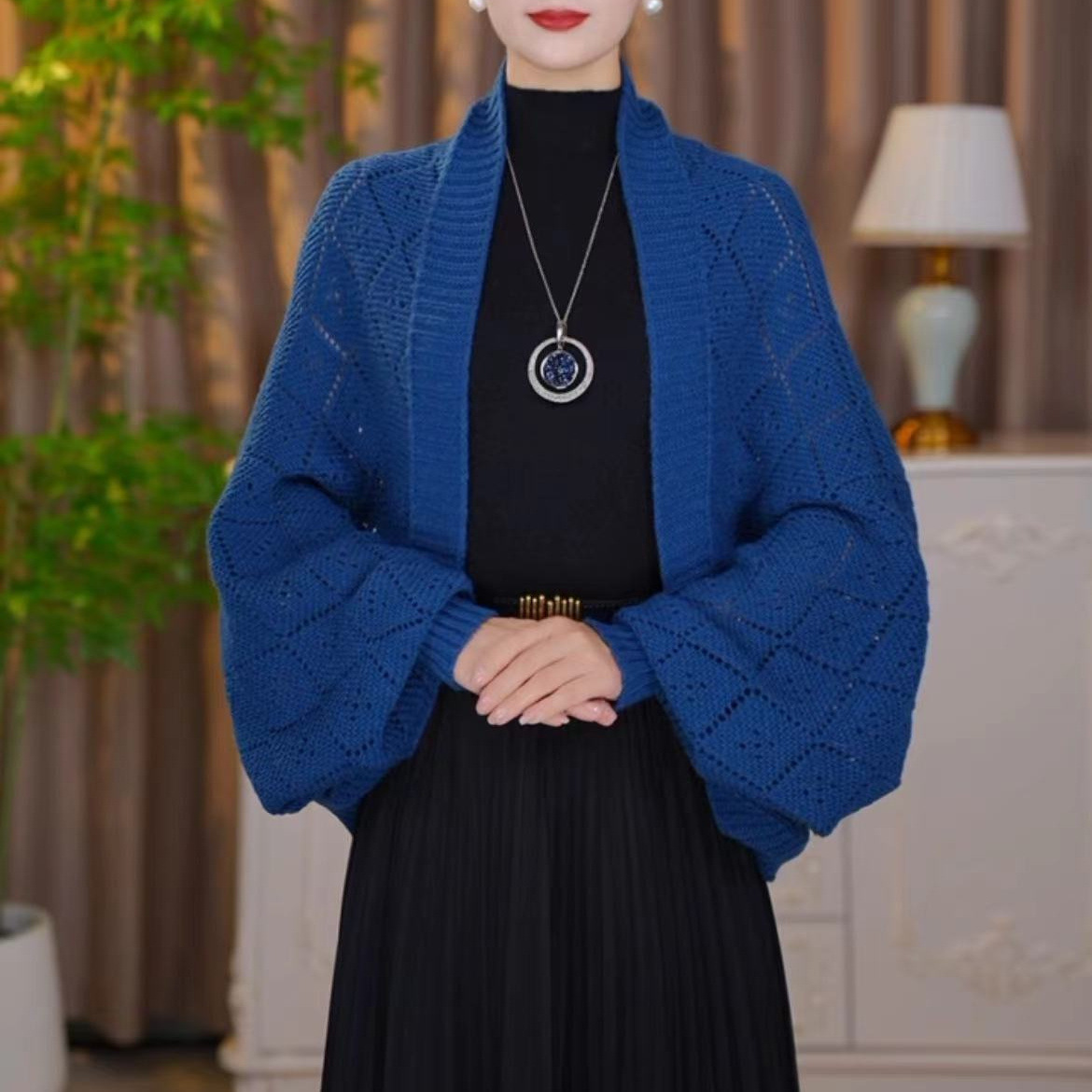 【Versatile Clothing】Plaid Knit Shawl Cardigan