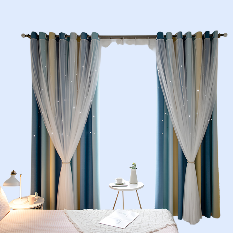 漸變星星雙層全遮光窗簾