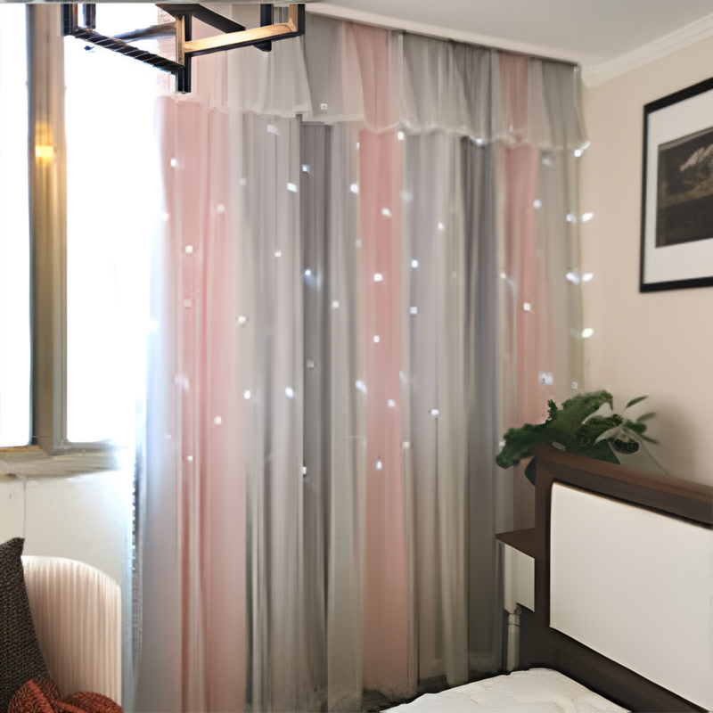 雙層漸變鏤空星星窗簾